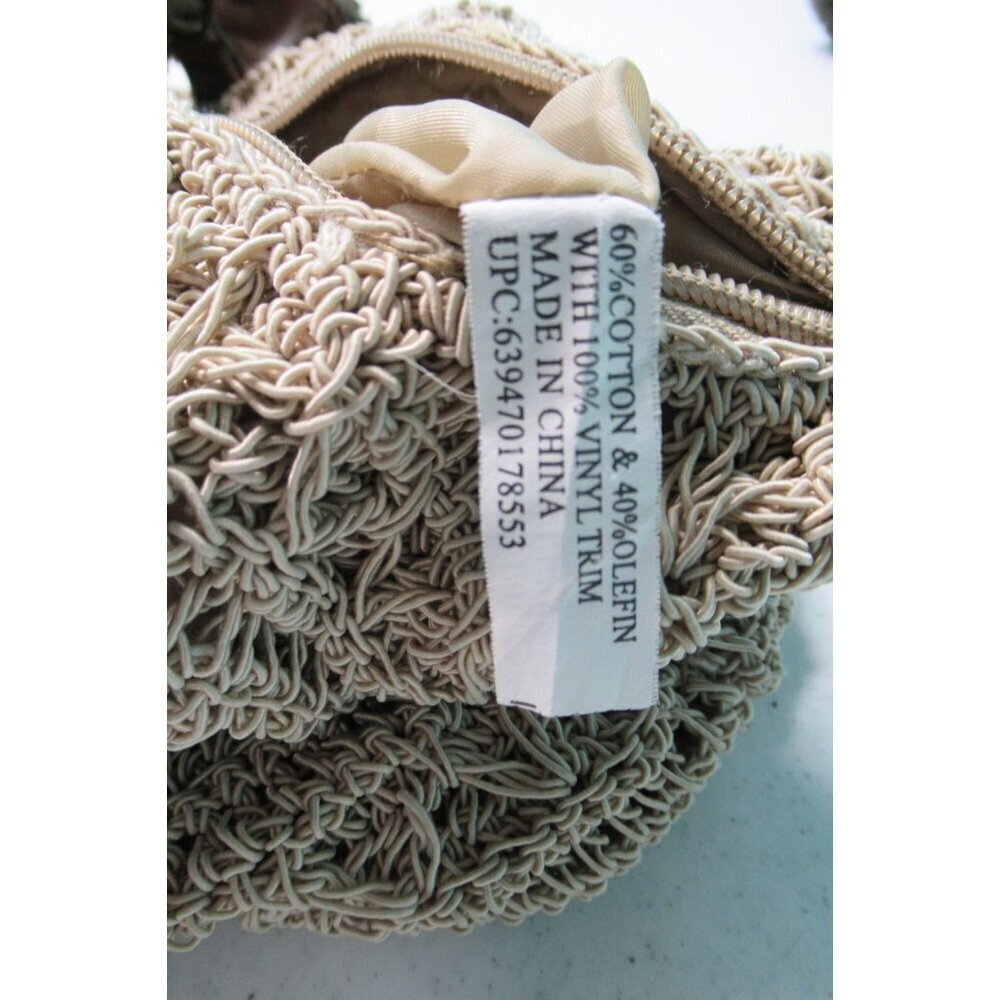 Macrame Crocheted Knitted Bag with Leather Strap Tan Medium Size Zipper - Picture 4 of 4